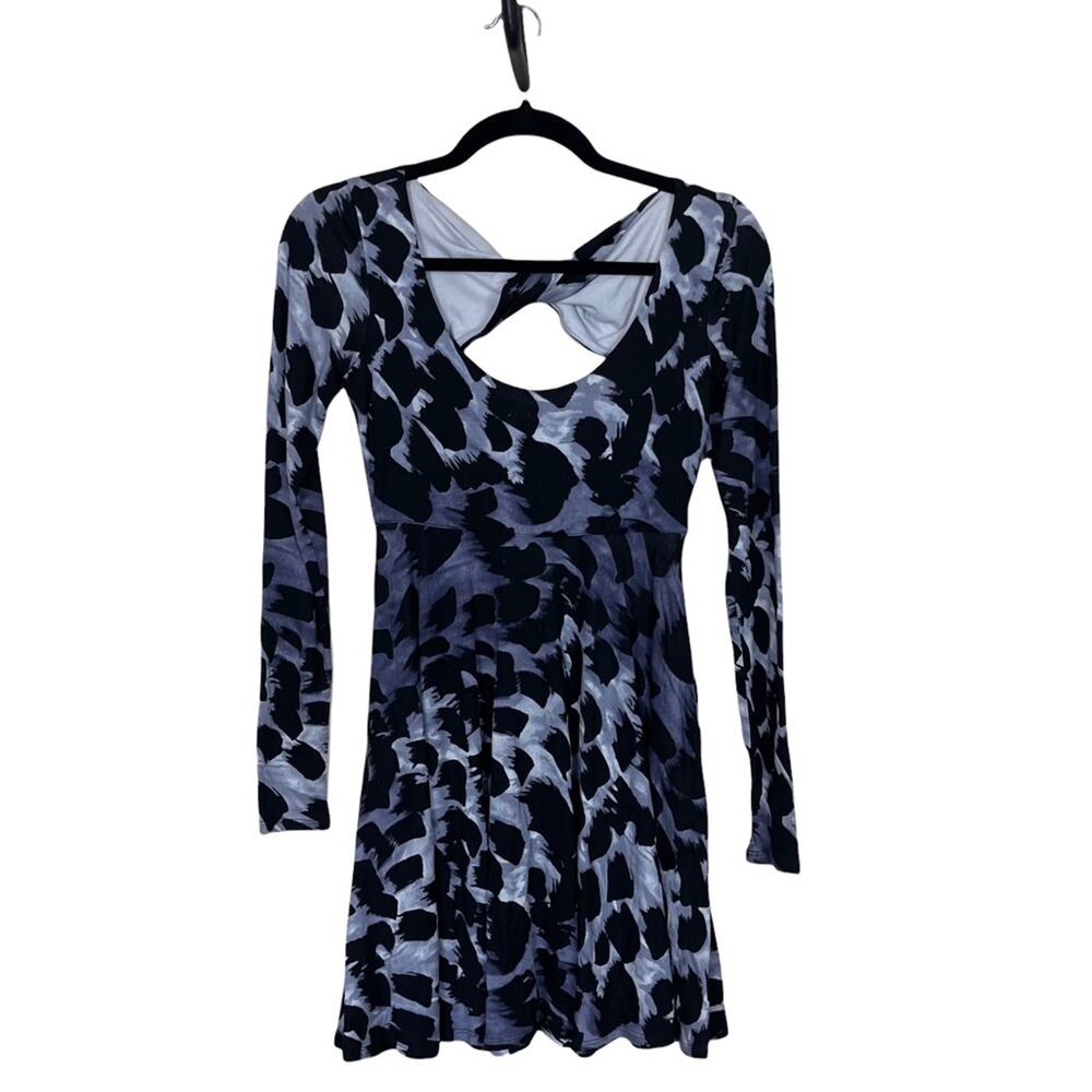 Armani Exchange Long Sleeve Fit and Flare Twist Open Back Dress Black Multi XS